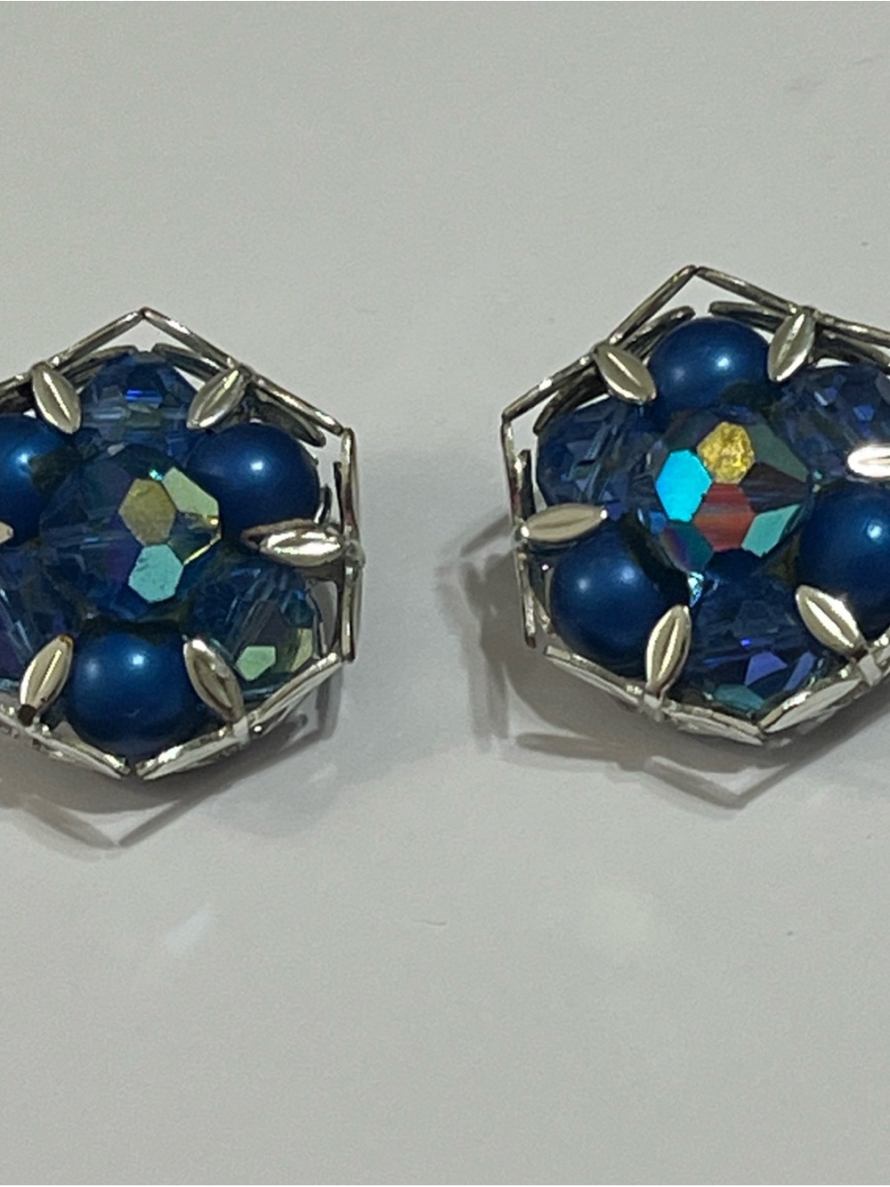 Blue Crystal Cluster Clip-On Earrings - Women Jewelry vintage